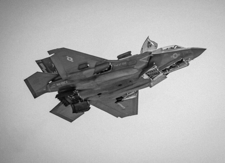 Fighter jet soaring through the sky, representing advanced military technology.